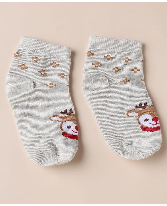 Cute Walk by Babyhug Anti-bacterial Ankle Length Socks With Animal Design Pack of 3 - Pink White Grey