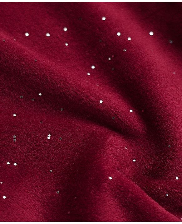 Babyhug Velour Knit Front Opener Full Sleeves Hooded Winter Wear Co-Ords Suit With Stone Embellishment - Maroon