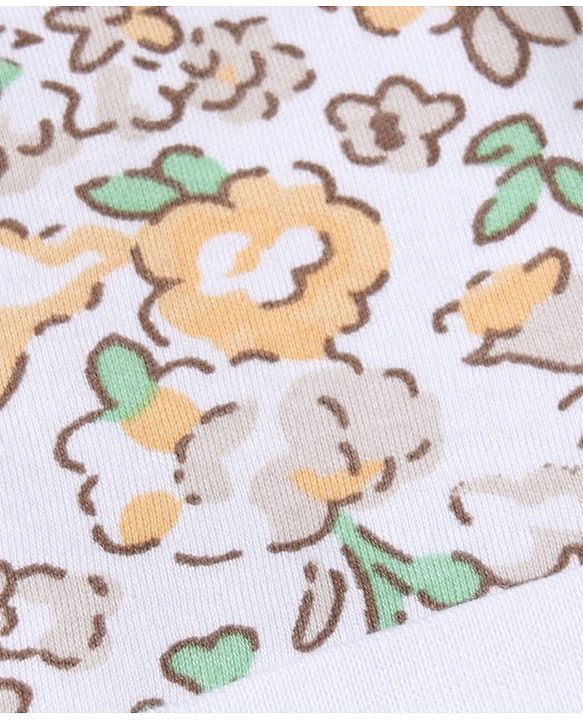 Babyhug 100% Cotton Interlock Knit Caps, Mittens & Booties with Floral Print White - Diameter 10.5 cm