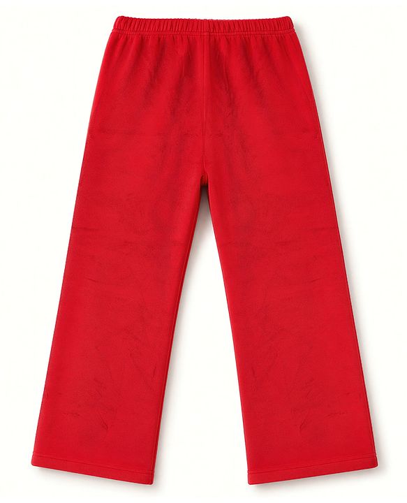 Babyhug Velour Knit Full Length Solid Wide Legged Fleece & Woollen Pant - Red