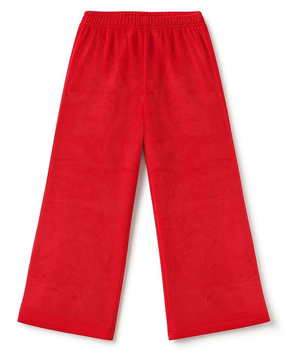 Babyhug Velour Knit Full Length Solid Wide Legged Fleece & Woollen Pant - Red