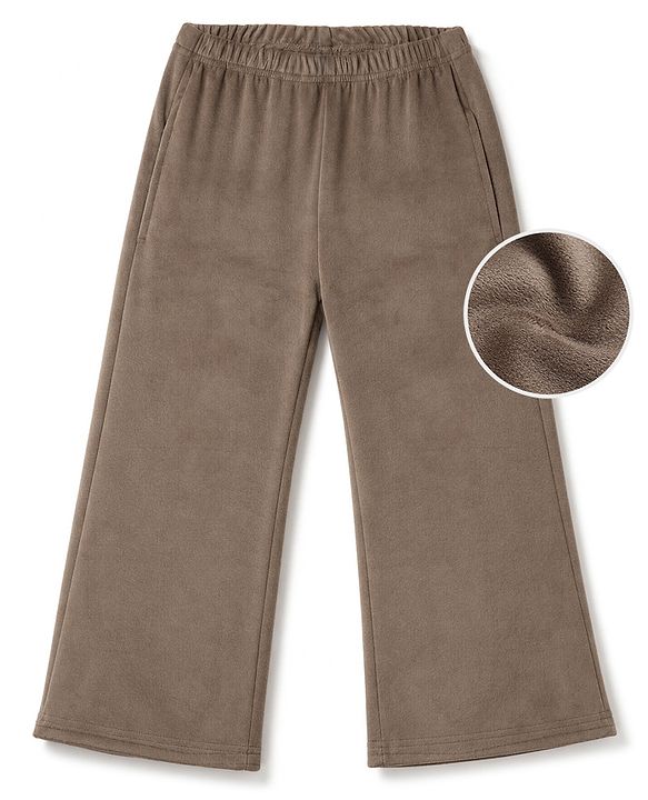 Babyhug Velour Knit Full Length Solid Wide Legged Fleece & Woollen Pant - Brown