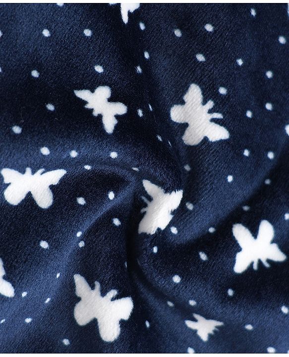 Babyhug Velour Knit Full Length Butterfly Printed Wide Legged  Fleece & Woollen Pant  - Navy Blue
