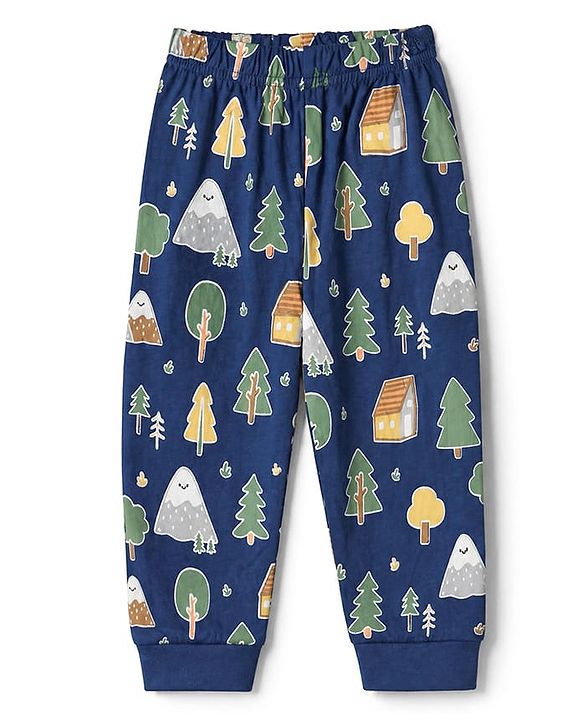 Babyhug 100% Cotton Knit Full Sleeves T-Shirt & Pyjama Night Suit with Bear & Truck Print - Blue