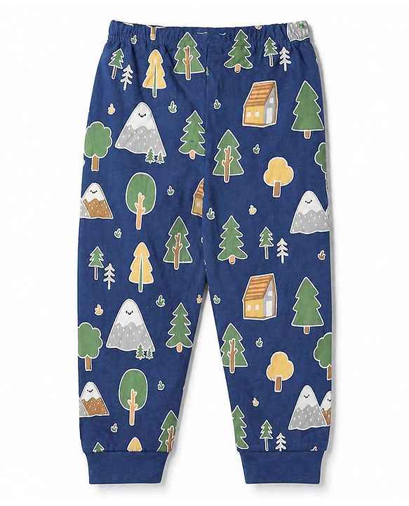 Babyhug 100% Cotton Knit Full Sleeves T-Shirt & Pyjama Night Suit with Bear & Truck Print - Blue