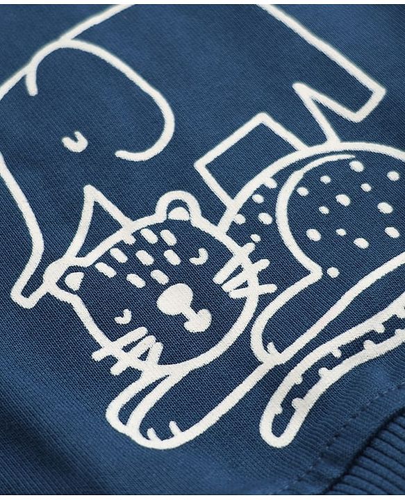Babyhug 100% Cotton Terry Knit Sweatshirts with Full Sleeves and Animal Print Pack of 2 - Navy Blue Mustard