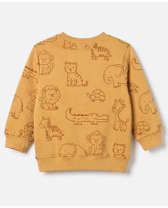 Babyhug 100% Cotton Terry Knit Sweatshirts with Full Sleeves and Animal Print Pack of 2 - Navy Blue Mustard