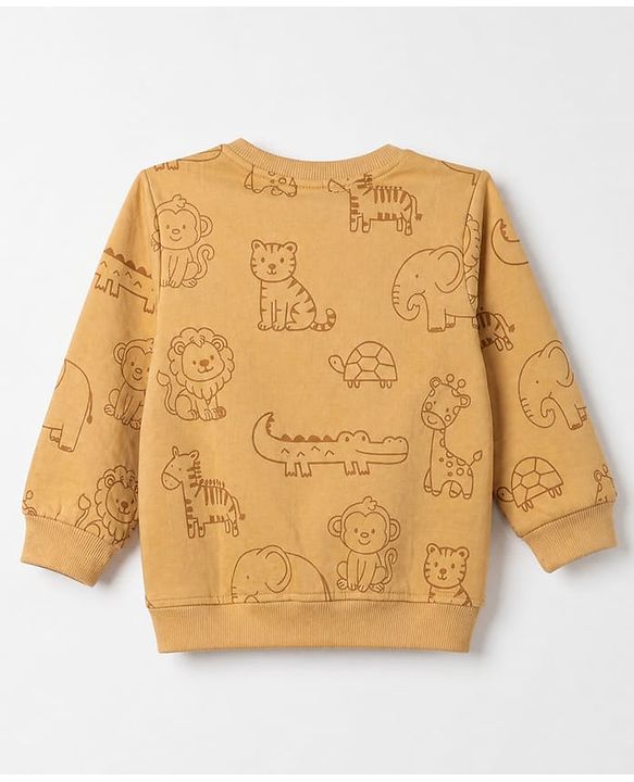 Babyhug 100% Cotton Terry Knit Sweatshirts with Full Sleeves and Animal Print Pack of 2 - Navy Blue Mustard