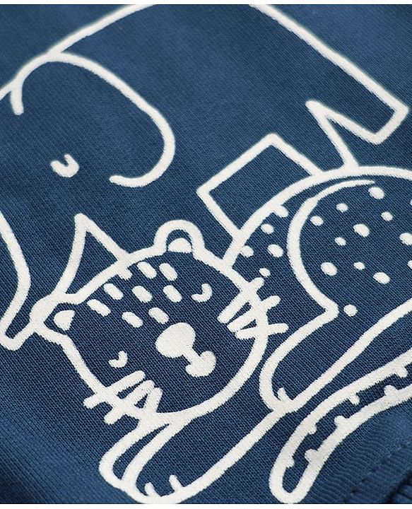 Babyhug 100% Cotton Terry Knit Sweatshirts with Full Sleeves and Animal Print Pack of 2 - Navy Blue Mustard