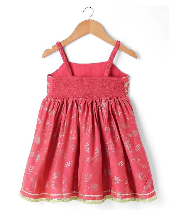 Babyhug Chanderi Woven Sleeveless Foil Printed Kurti & Salwar Set With Dupatta - Fuchsia