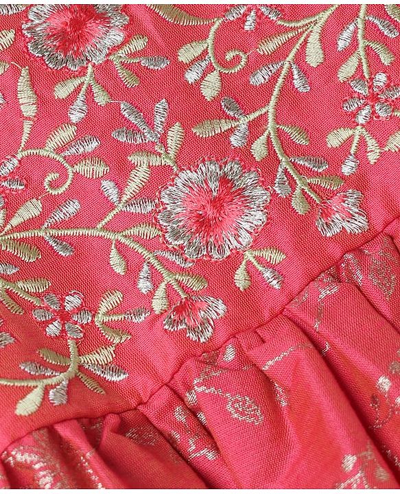 Babyhug Chanderi Woven Sleeveless Foil Printed Kurti & Salwar Set With Dupatta - Fuchsia