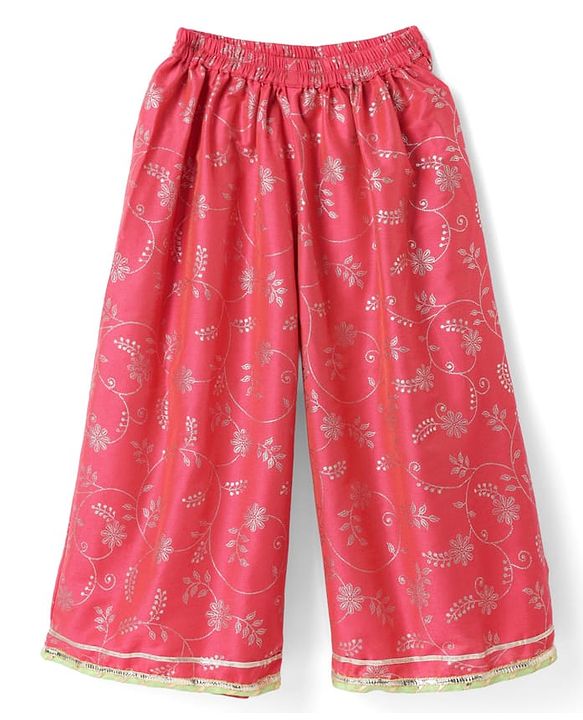 Babyhug Chanderi Woven Sleeveless Foil Printed Kurti & Salwar Set With Dupatta - Fuchsia