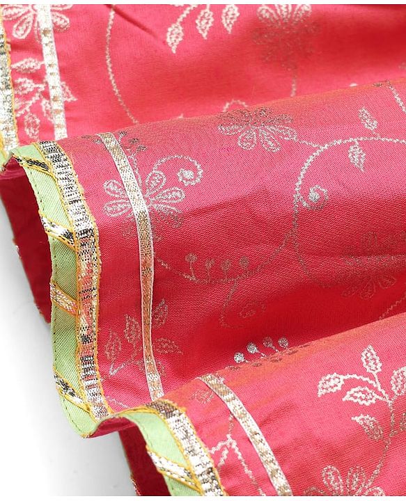Babyhug Chanderi Woven Sleeveless Foil Printed Kurti & Salwar Set With Dupatta - Fuchsia