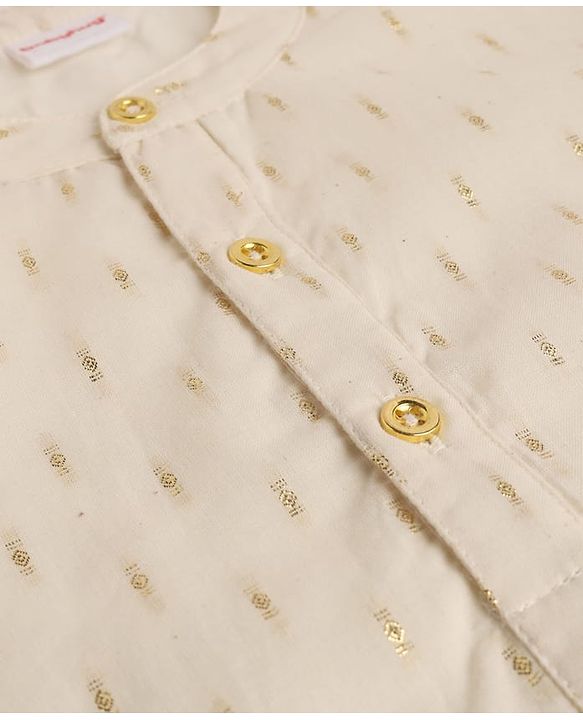 Babyhug Woven Lurex Dobby Dhoti Kurta Set With Foil Print - Off White