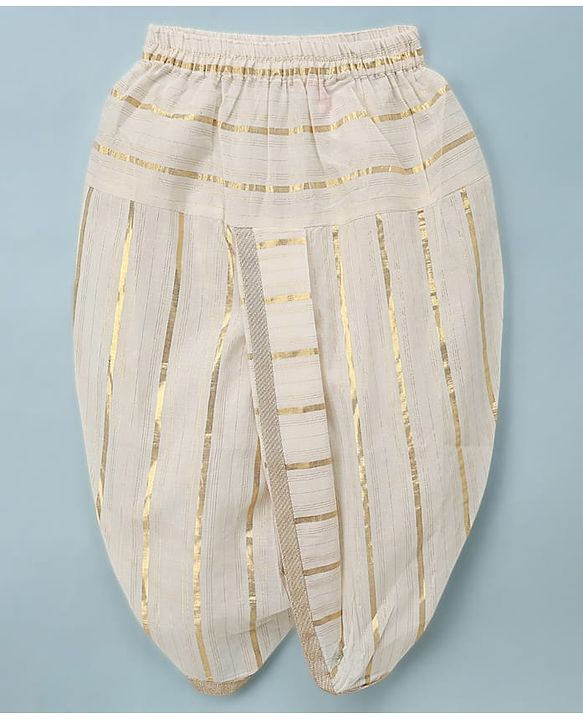 Babyhug Woven Lurex Dobby Dhoti Kurta Set With Foil Print - Off White