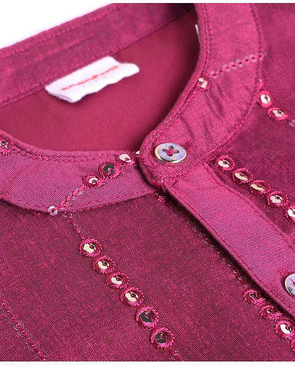 Babyhug Georgette Woven Full Sleeves Kurta and Pajama Set with Stripes Sequin Work - Wine