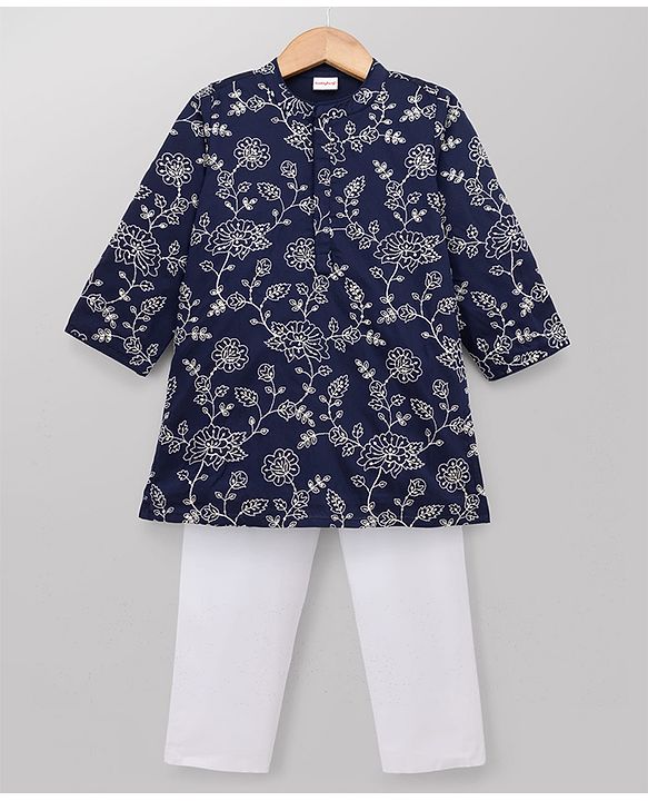 Babyhug Georgette Woven Full Sleeves Kurta & Pyjama Set with Landscape Print - White