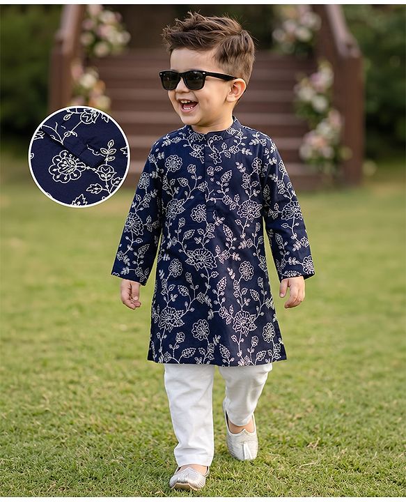 Babyhug Georgette Woven Full Sleeves Kurta & Pyjama Set with Landscape Print - White