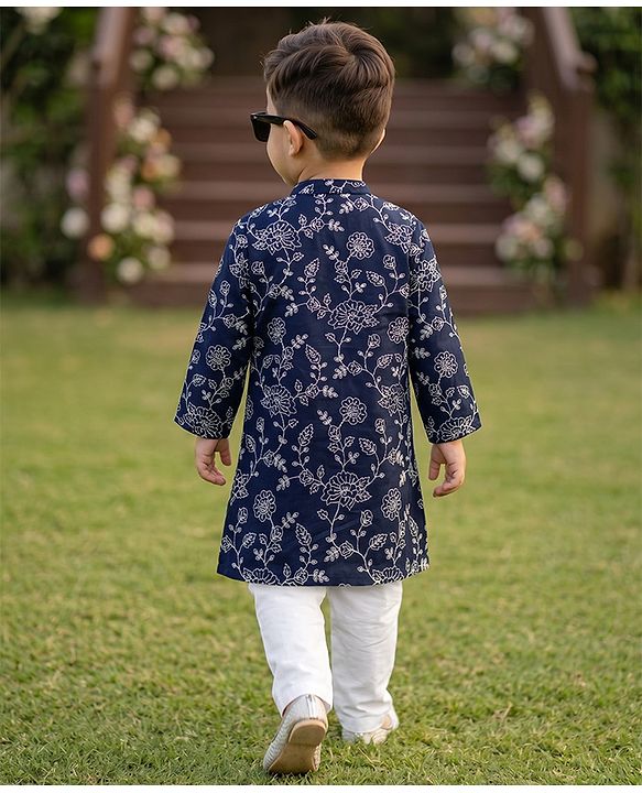 Babyhug Georgette Woven Full Sleeves Kurta & Pyjama Set with Landscape Print - White