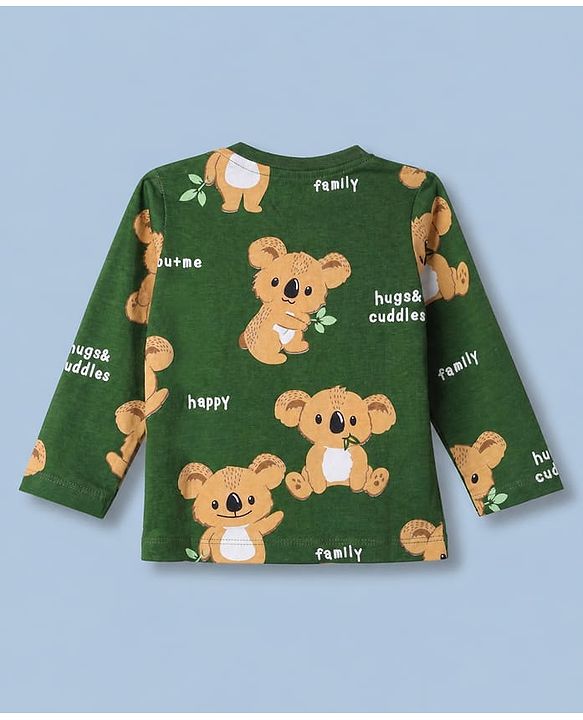 Babyhug 100% Cotton Knit Striped T-Shirts with Full Sleeves & Bear Print Pack of 3 - White Beige & Green