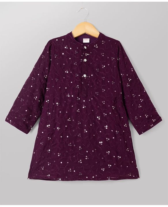 Babyhug Woven Georgette Full Sleeves Kurta & Pyjama Set Vines Embroidery - Wine