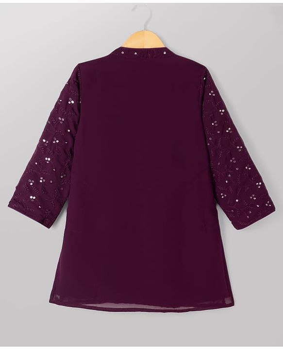 Babyhug Woven Georgette Full Sleeves Kurta & Pyjama Set Vines Embroidery - Wine