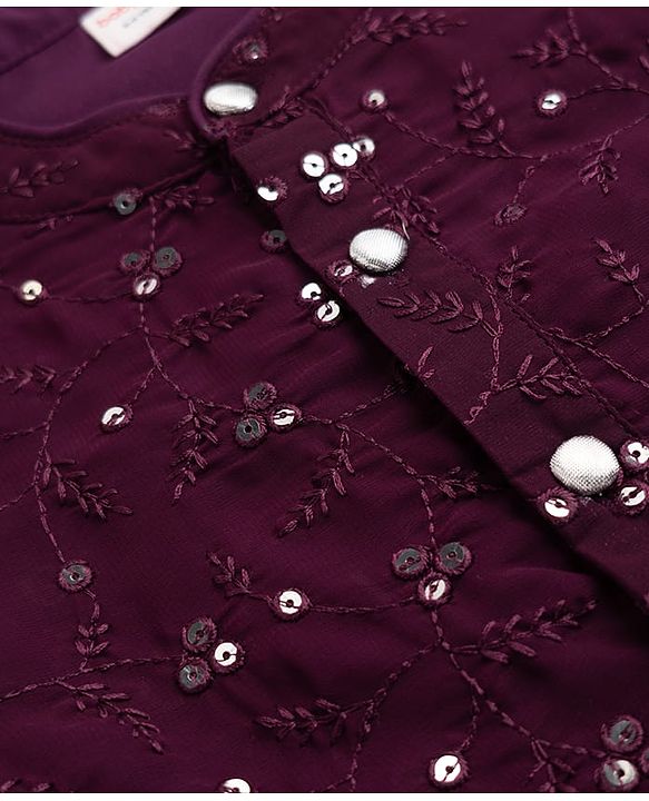 Babyhug Woven Georgette Full Sleeves Kurta & Pyjama Set Vines Embroidery - Wine