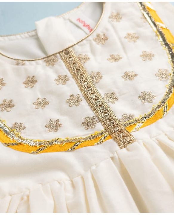 Babyhug Cotton Blend Woven Sleeveless Lace Detailing Kurti & Gharara Set With Dupatta - White