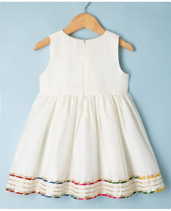Babyhug Cotton Blend Woven Sleeveless Lace Detailing Kurti & Gharara Set With Dupatta - White