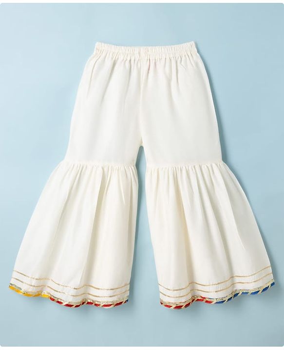 Babyhug Cotton Blend Woven Sleeveless Lace Detailing Kurti & Gharara Set With Dupatta - White