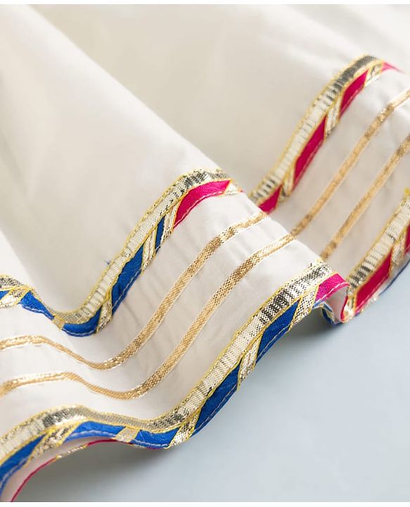 Babyhug Cotton Blend Woven Sleeveless Lace Detailing Kurti & Gharara Set With Dupatta - White