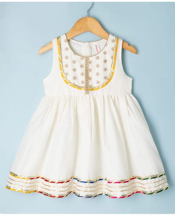 Babyhug Cotton Blend Woven Sleeveless Lace Detailing Kurti & Gharara Set With Dupatta - White