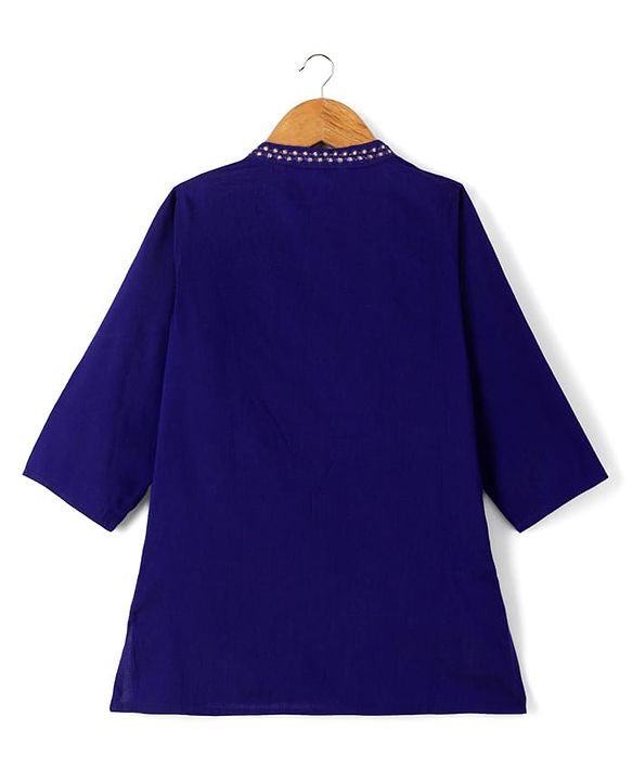 Babyhug Cotton blend Woven Kurta Pyjama Set with Full Sleeves and Geometric Embroidery in Navy Blue