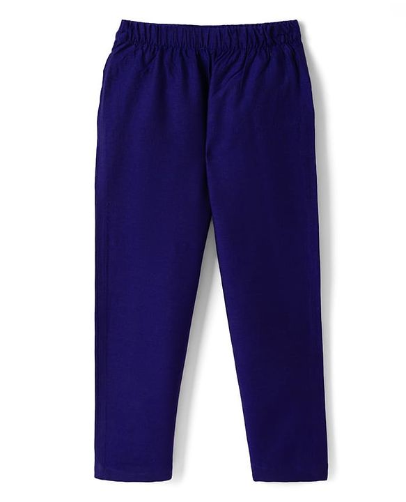 Babyhug Cotton blend Woven Kurta Pyjama Set with Full Sleeves and Geometric Embroidery in Navy Blue