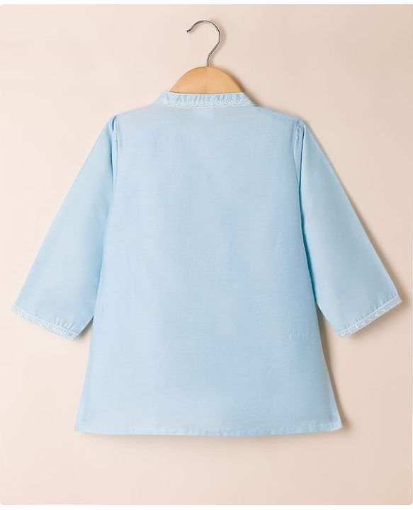 Babyhug Cotton Mix Woven Full Length Dhoti & Kurta Set with Full Sleeves and Embroidery - Light Blue