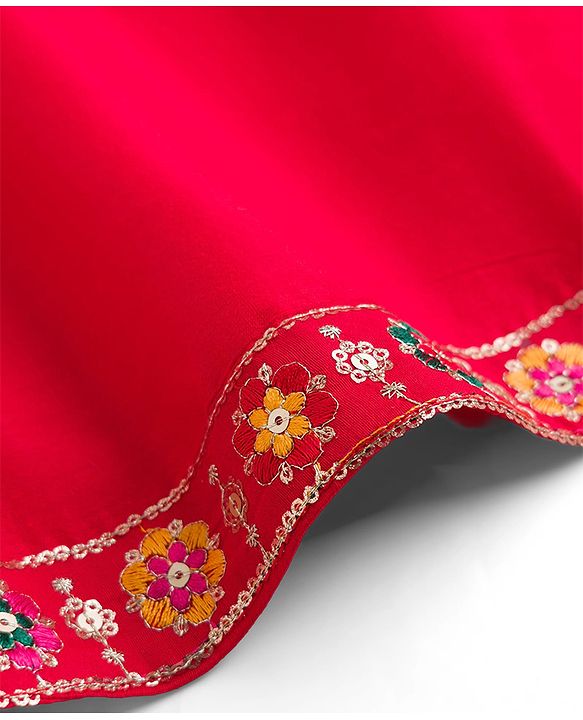 Babyhug Woven Three-Fourth Sequined Kurti & Palazzo Set With Dupatta - Red