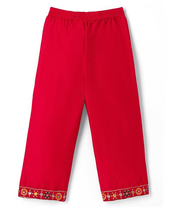 Babyhug Woven Three-Fourth Sequined Kurti & Palazzo Set With Dupatta - Red