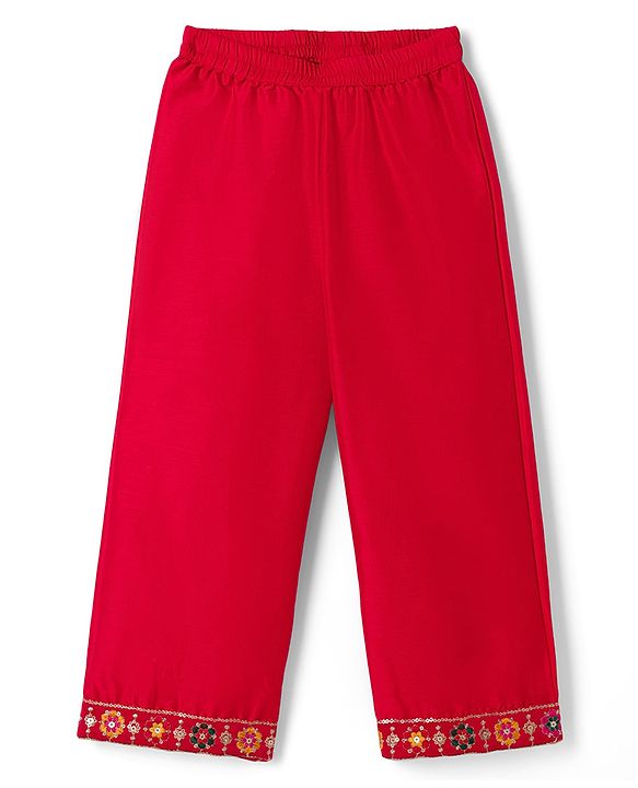 Babyhug Woven Three-Fourth Sequined Kurti & Palazzo Set With Dupatta - Red