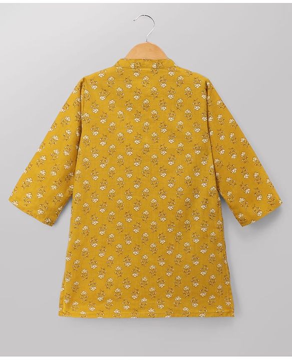 Babyhug 100% Cotton Cambric Woven Full Sleeves Floral Printed Kurta Pyjama - Yellow