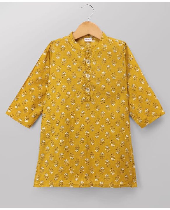 Babyhug 100% Cotton Cambric Woven Full Sleeves Floral Printed Kurta Pyjama - Yellow