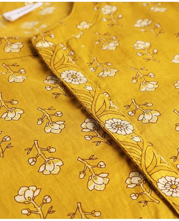 Babyhug 100% Cotton Cambric Woven Full Sleeves Floral Printed Kurta Pyjama - Yellow