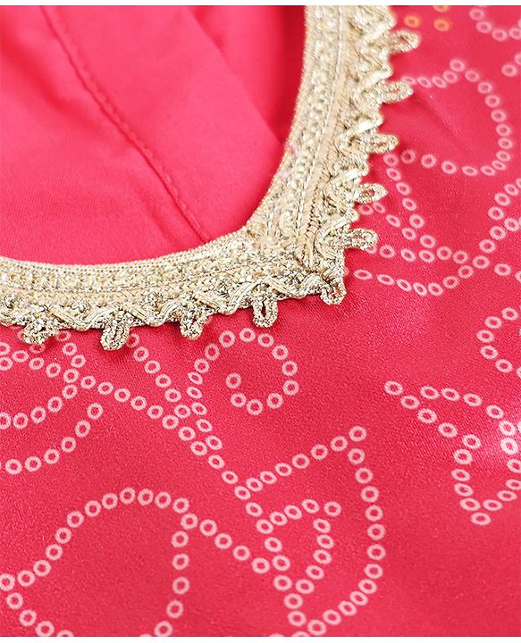 Babyhug Woven Ethnic Dress with Sleeveless and Leaf Print in Light Red