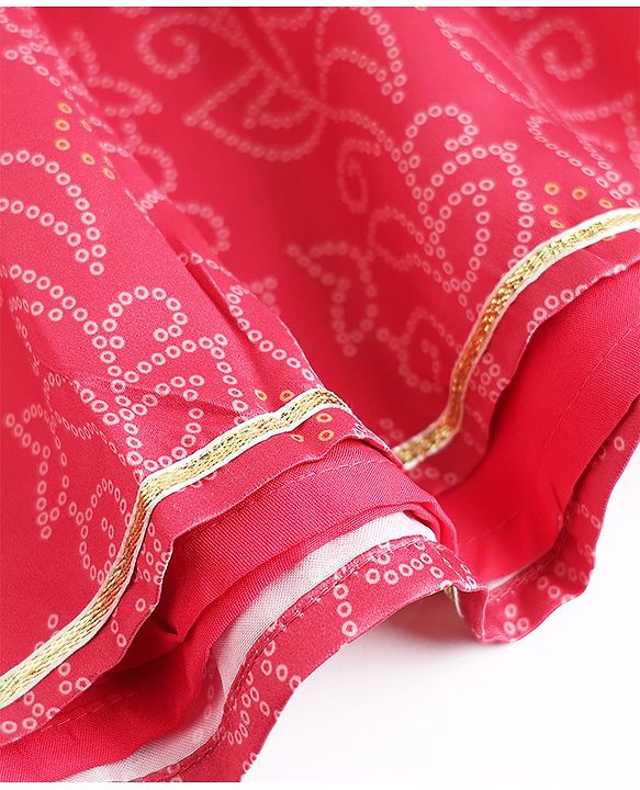 Babyhug Woven Ethnic Dress with Sleeveless and Leaf Print in Light Red