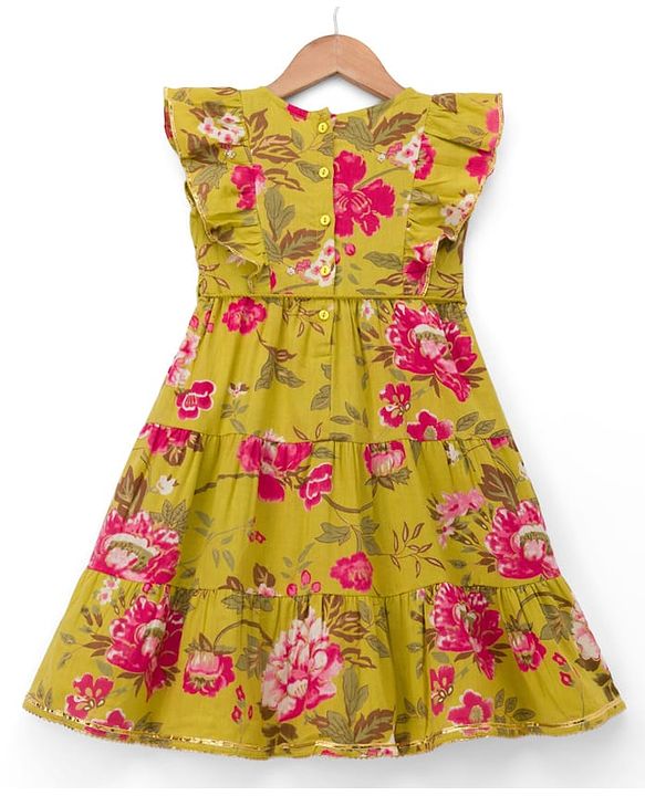 Babyhug Cambric Woven Ethnic Dresses with Half Sleeves and Floral Print in Green for New born