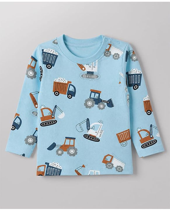 Babyhug 100% Cotton Knit Full Sleeves Tshirts With Vehicle Print Pack Of 3 - Orange & Blue