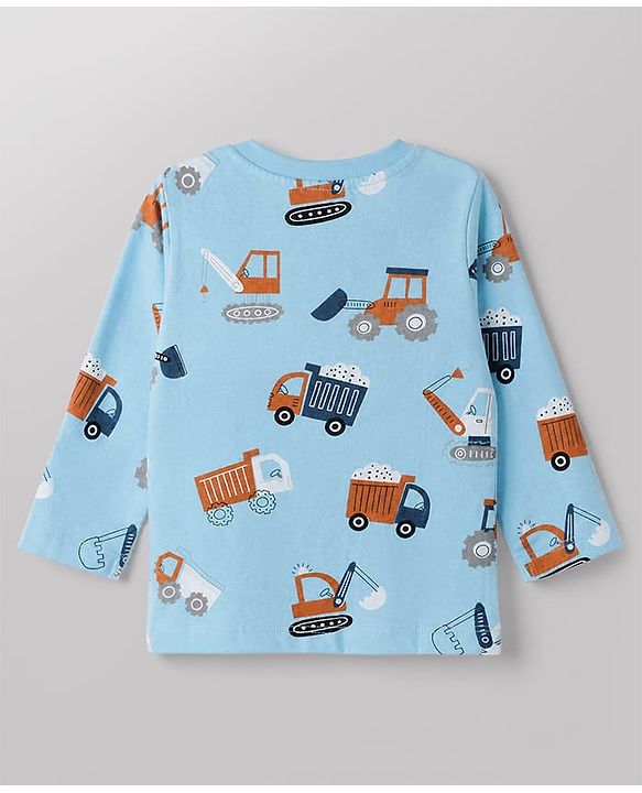 Babyhug 100% Cotton Knit Full Sleeves Tshirts With Vehicle Print Pack Of 3 - Orange & Blue