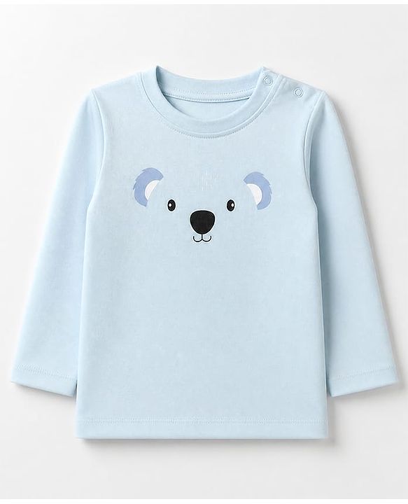 Babyhug 100% Cotton Knit Full Sleeves T-Shirts with Bear Raccoon Tiger Koala Puppy Print Pack of 5 - Light Blue Beige Cream Light Green Brown
