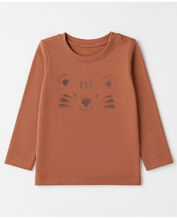 Babyhug 100% Cotton Knit Full Sleeves T-Shirts with Bear Raccoon Tiger Koala Puppy Print Pack of 5 - Light Blue Beige Cream Light Green Brown