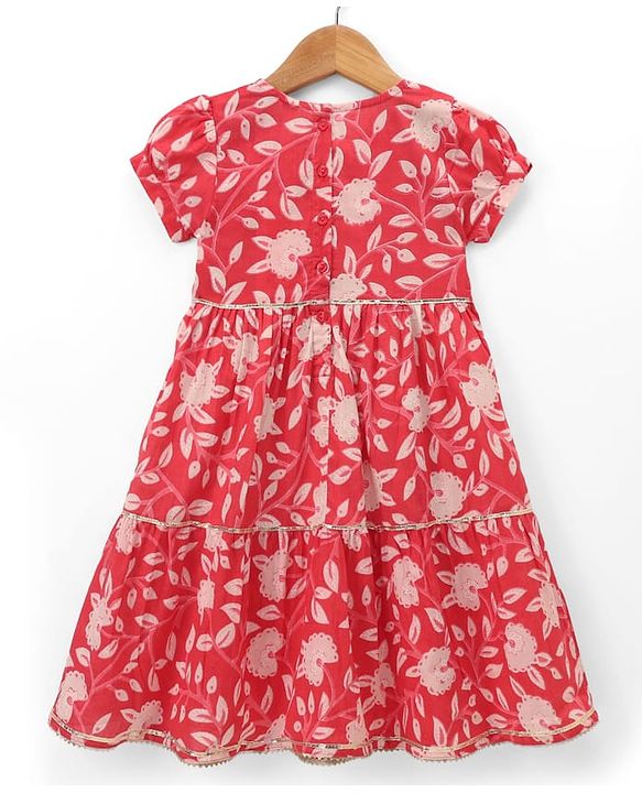 Babyhug Cambric Woven Ethnic Dress with Half Sleeves and Floral Print in Pink for 3-6 Months