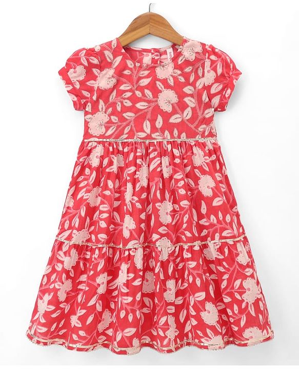 Babyhug Cambric Woven Ethnic Dress with Half Sleeves and Floral Print in Pink for 3-6 Months